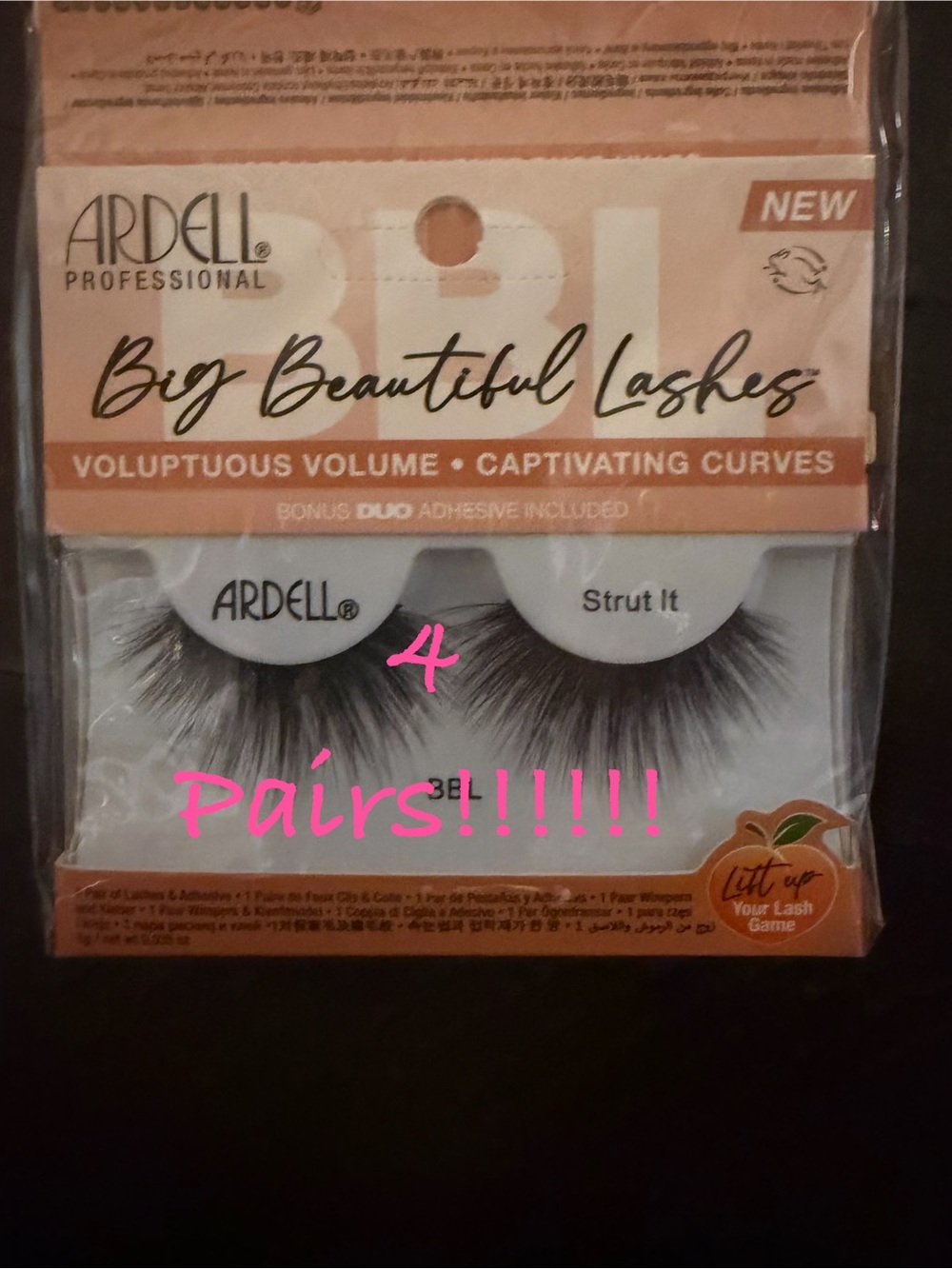 4 pairs! Ardell Big Beautiful Lashes ‘strut it’  in Black with DUO adhesive